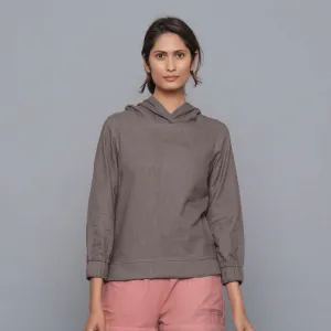 Ash Grey Warm Cotton Flannel Bracelet Sleeve Hoodie Top