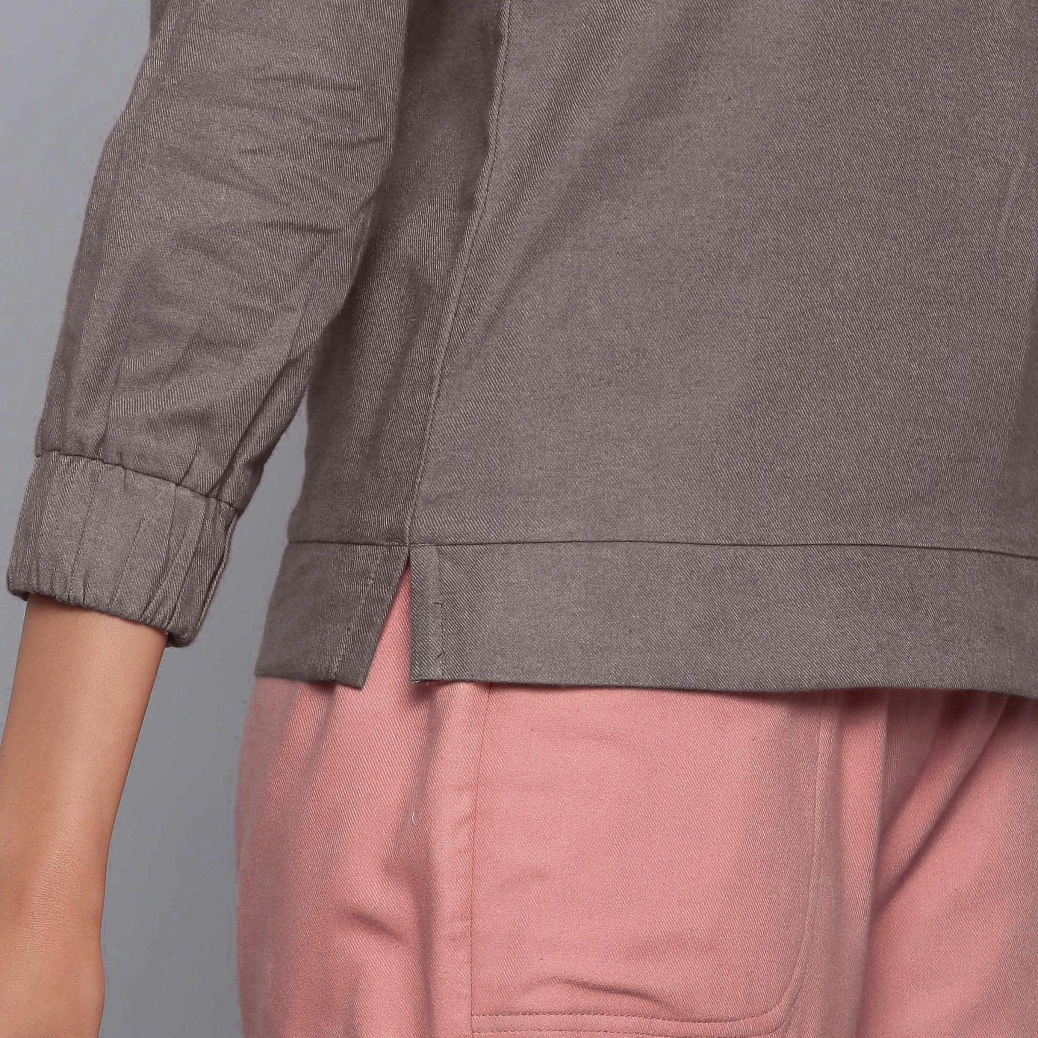 Ash Grey Warm Cotton Flannel Bracelet Sleeve Hoodie Top