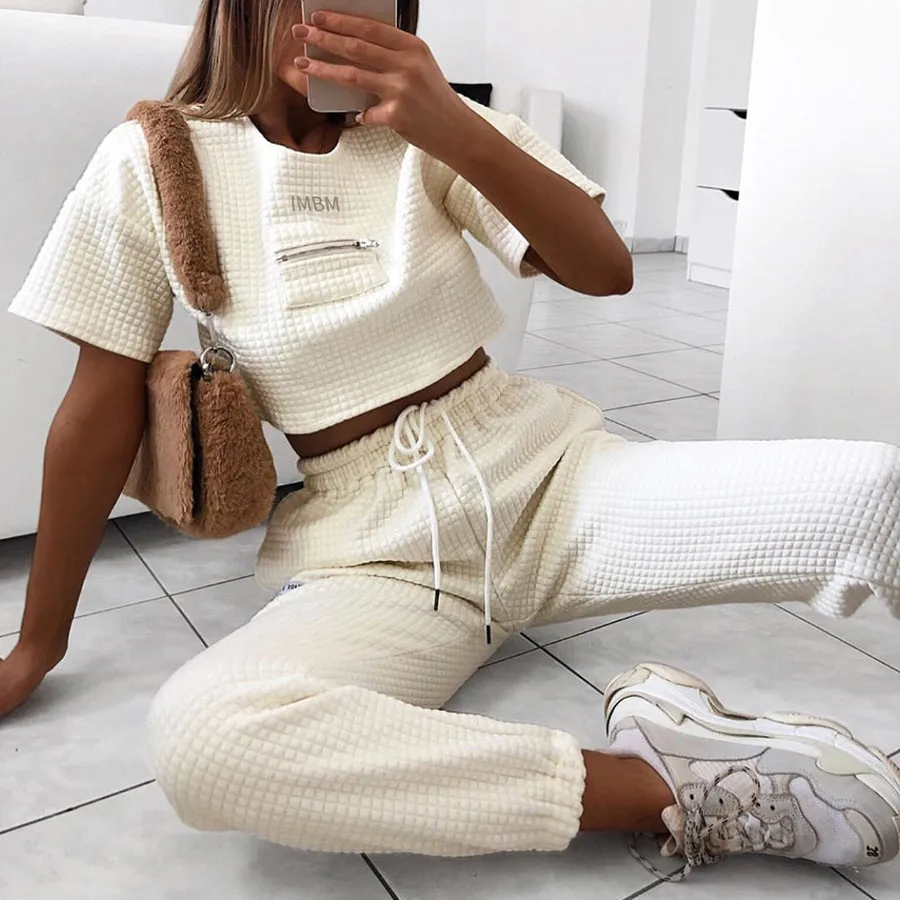 Beige Top and High Waist Bottoms