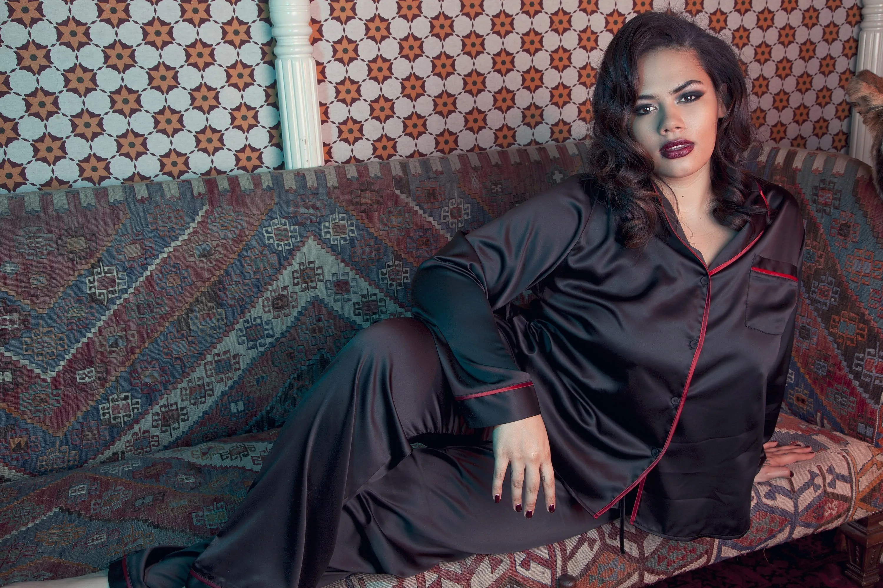 Black and Red Smoking Suit Pj Set Curve