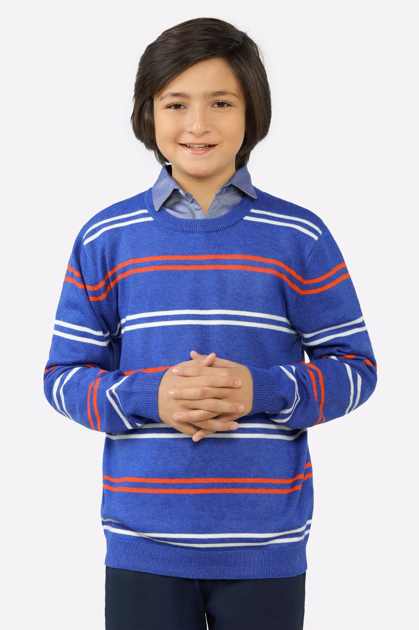 Blue Round Neck Boys Sweaters