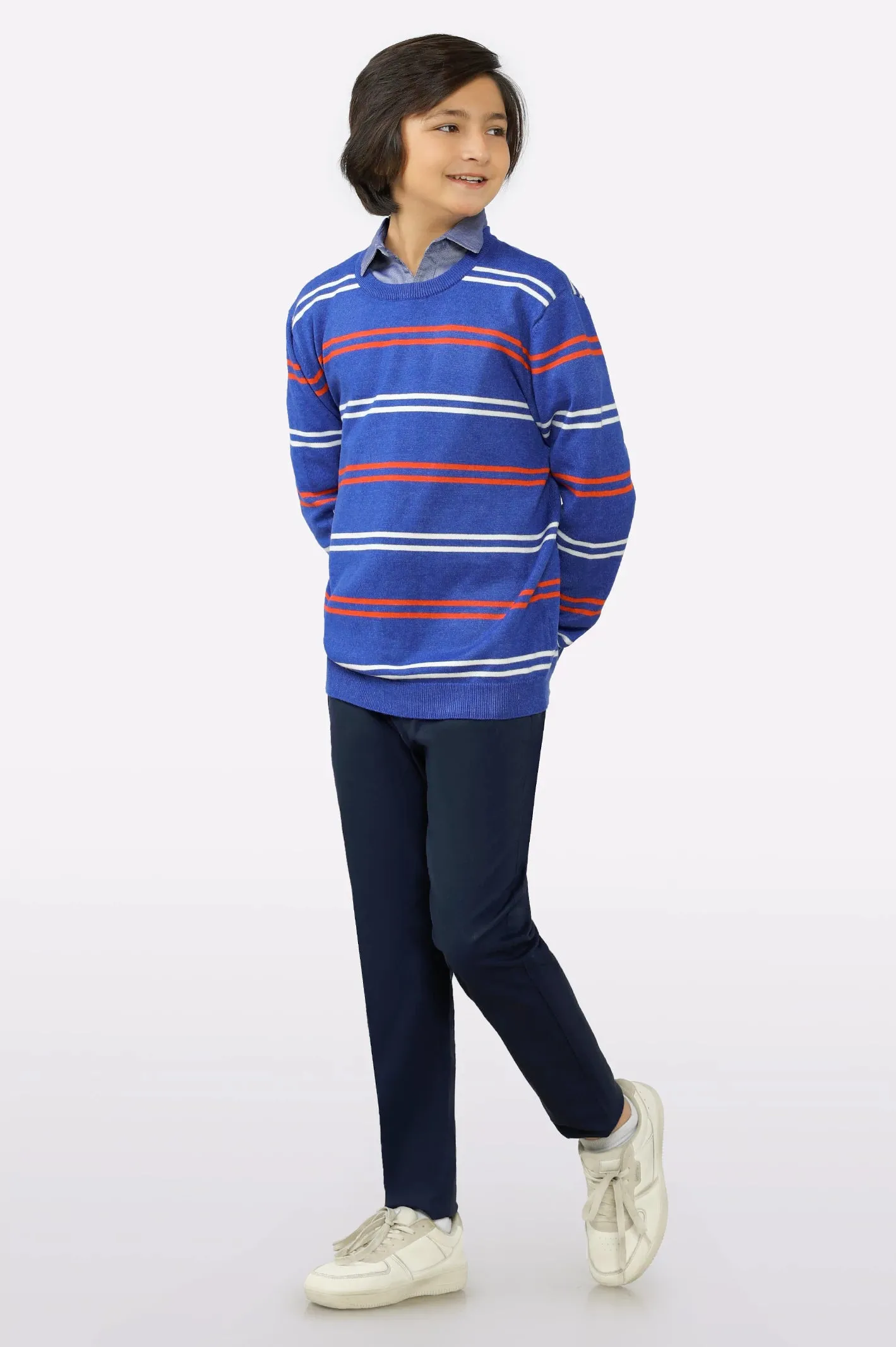 Blue Round Neck Boys Sweaters