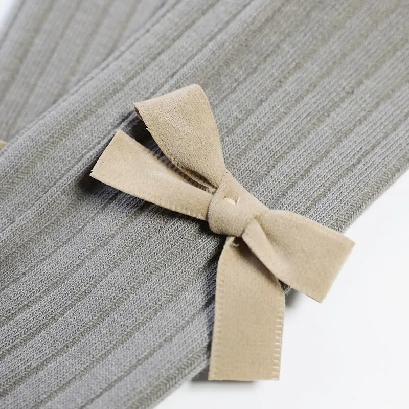 Bow Ribbed Solid Tights