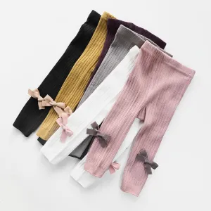 Bow Ribbed Solid Tights