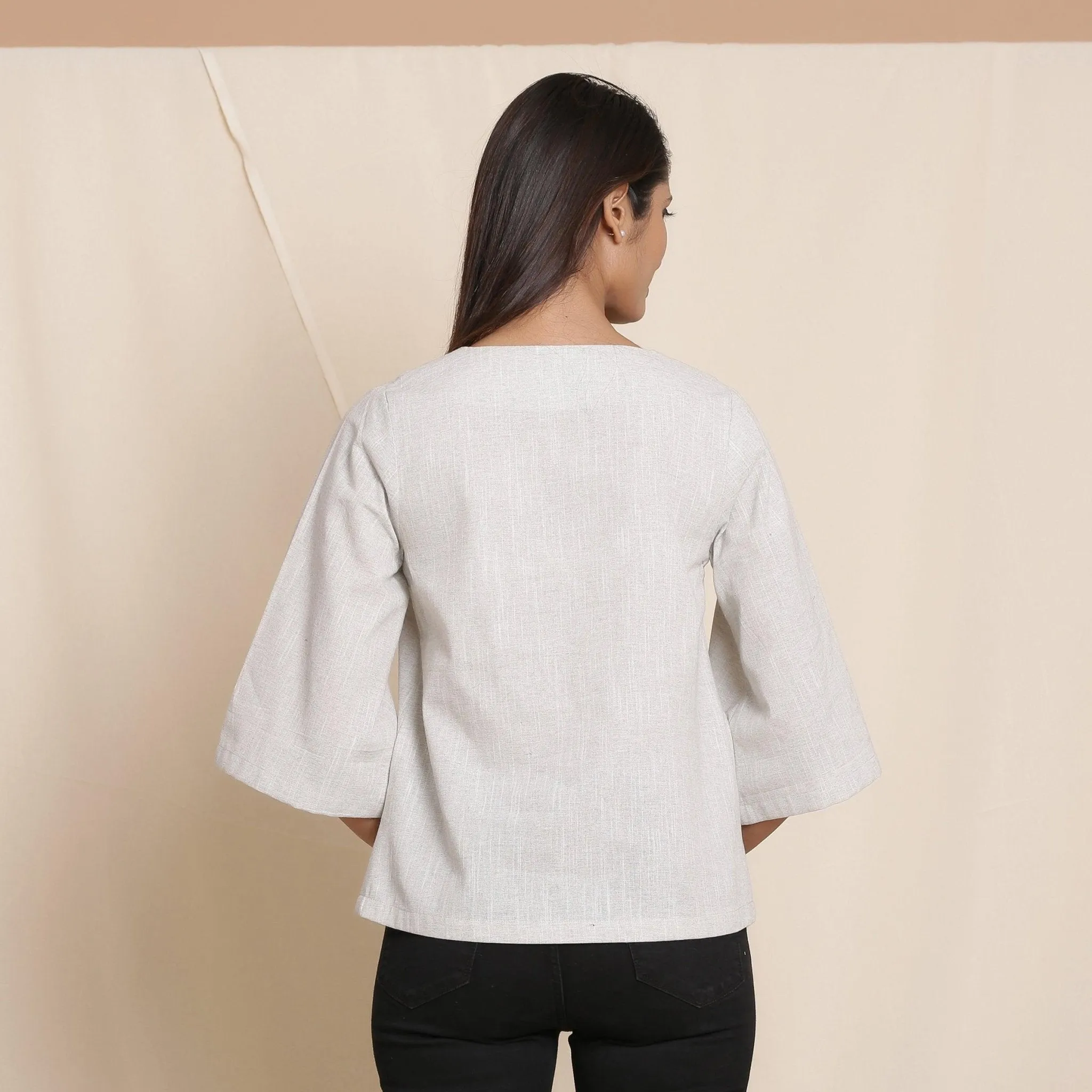 Cloudy Grey 100% Cotton Loose Fit V-Neck Top