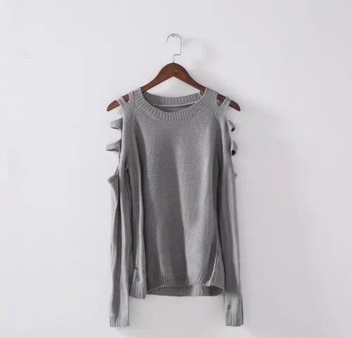 Cold Shoulder Hollow Out Thin Knitted