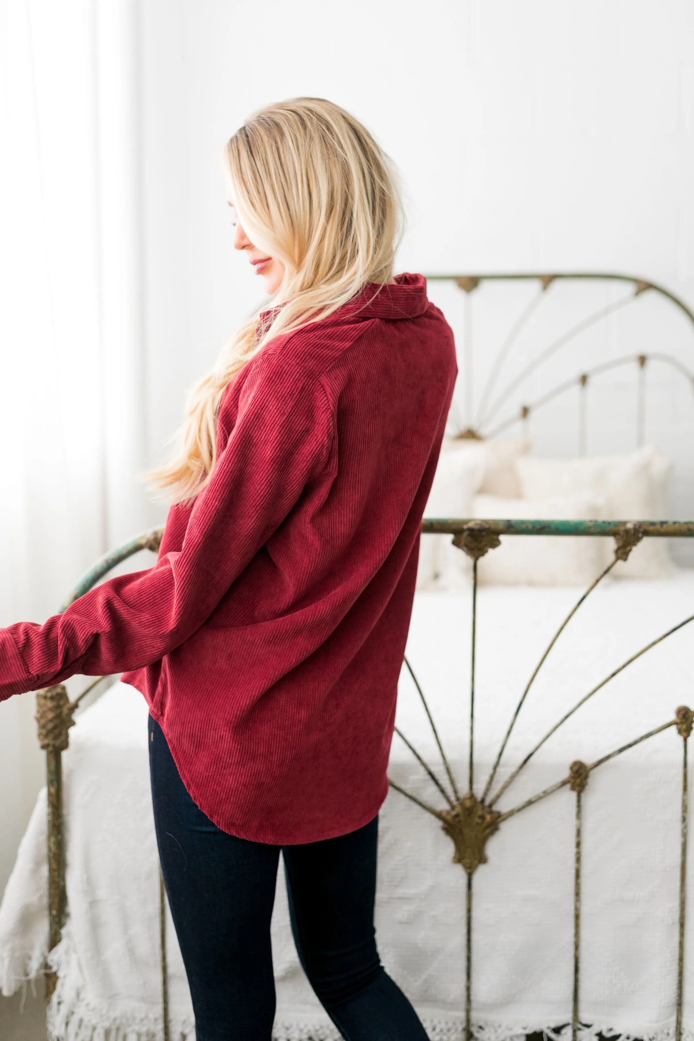 Corduroy Buttondown In Red - ALL SALES FINAL