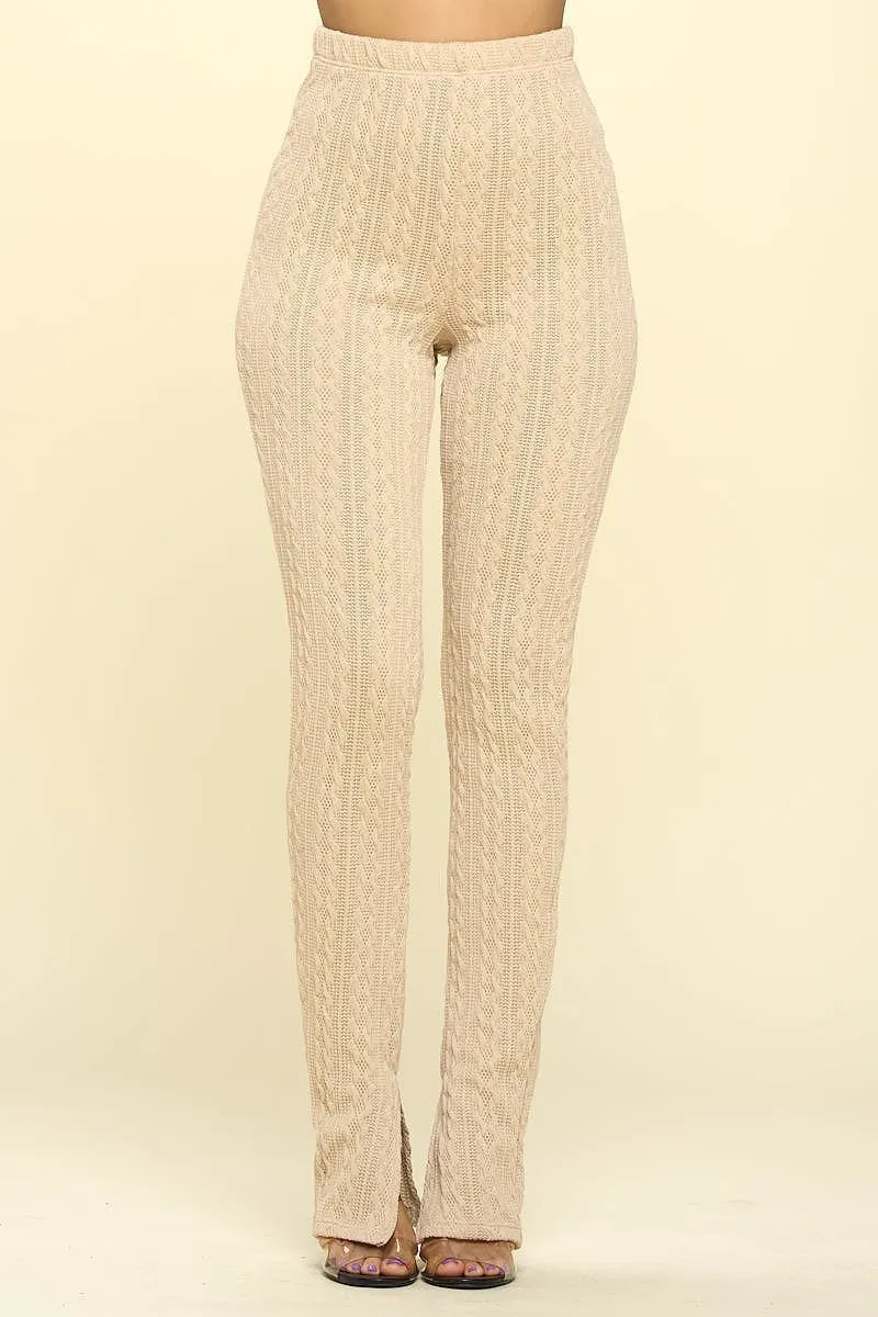 Cream Knit High Rise Leggings