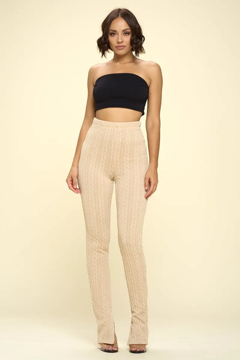 Cream Knit High Rise Leggings
