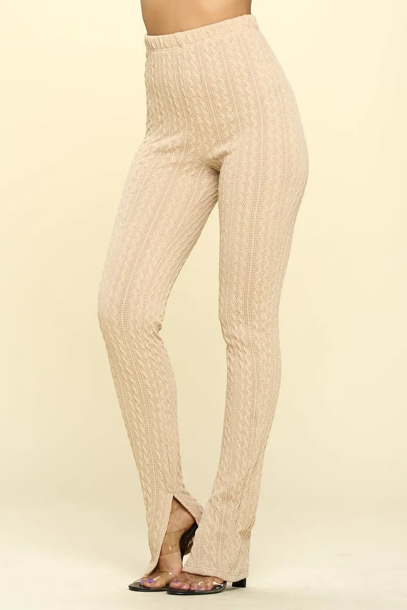 Cream Knit High Rise Leggings