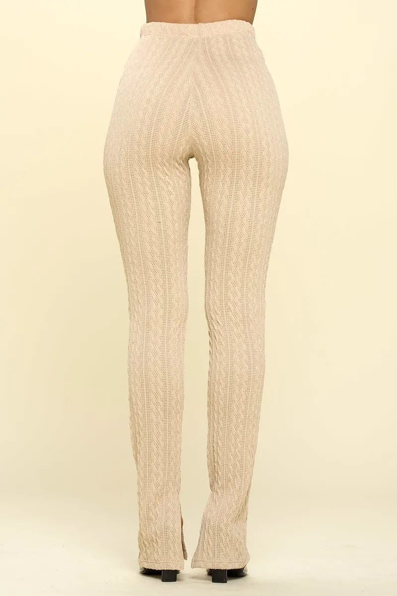 Cream Knit High Rise Leggings