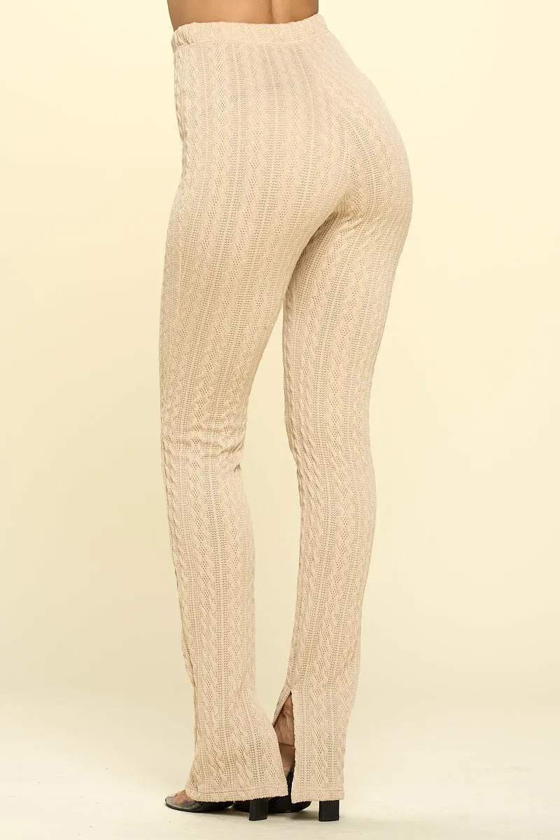 Cream Knit High Rise Leggings