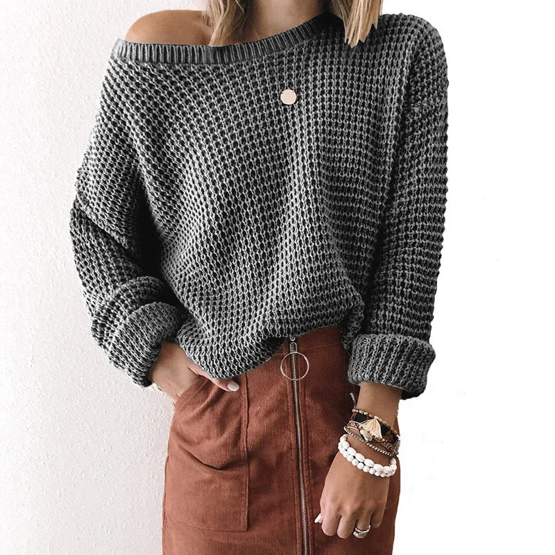 Diagonal Collar Casual Solid Tops Sweaters Wholesale