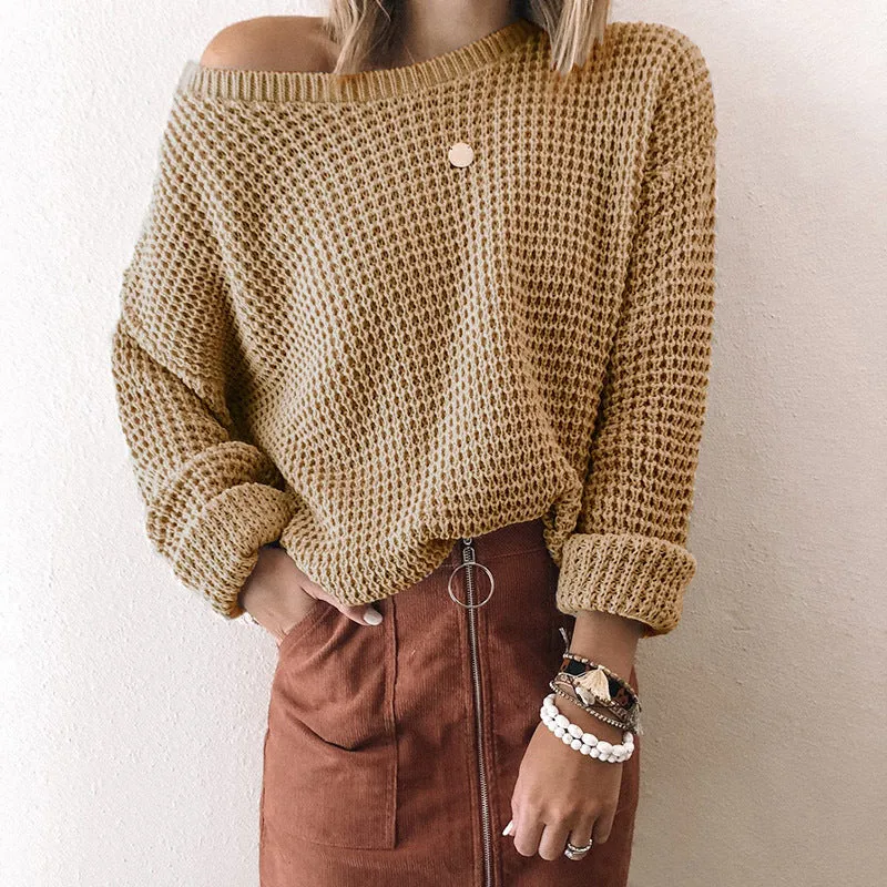 Diagonal Collar Casual Solid Tops Sweaters Wholesale