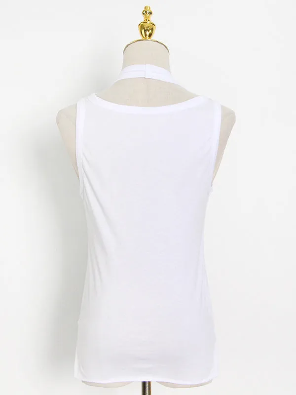 False Two Solid Color Sleeveless Vest Tops