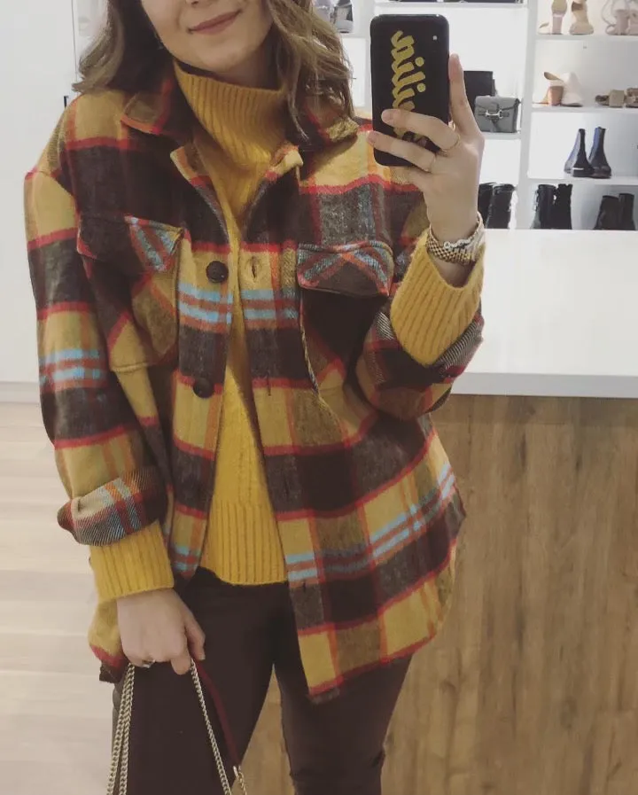 FLANNEL OVERSIZED SHIRT JACKET - BROWN