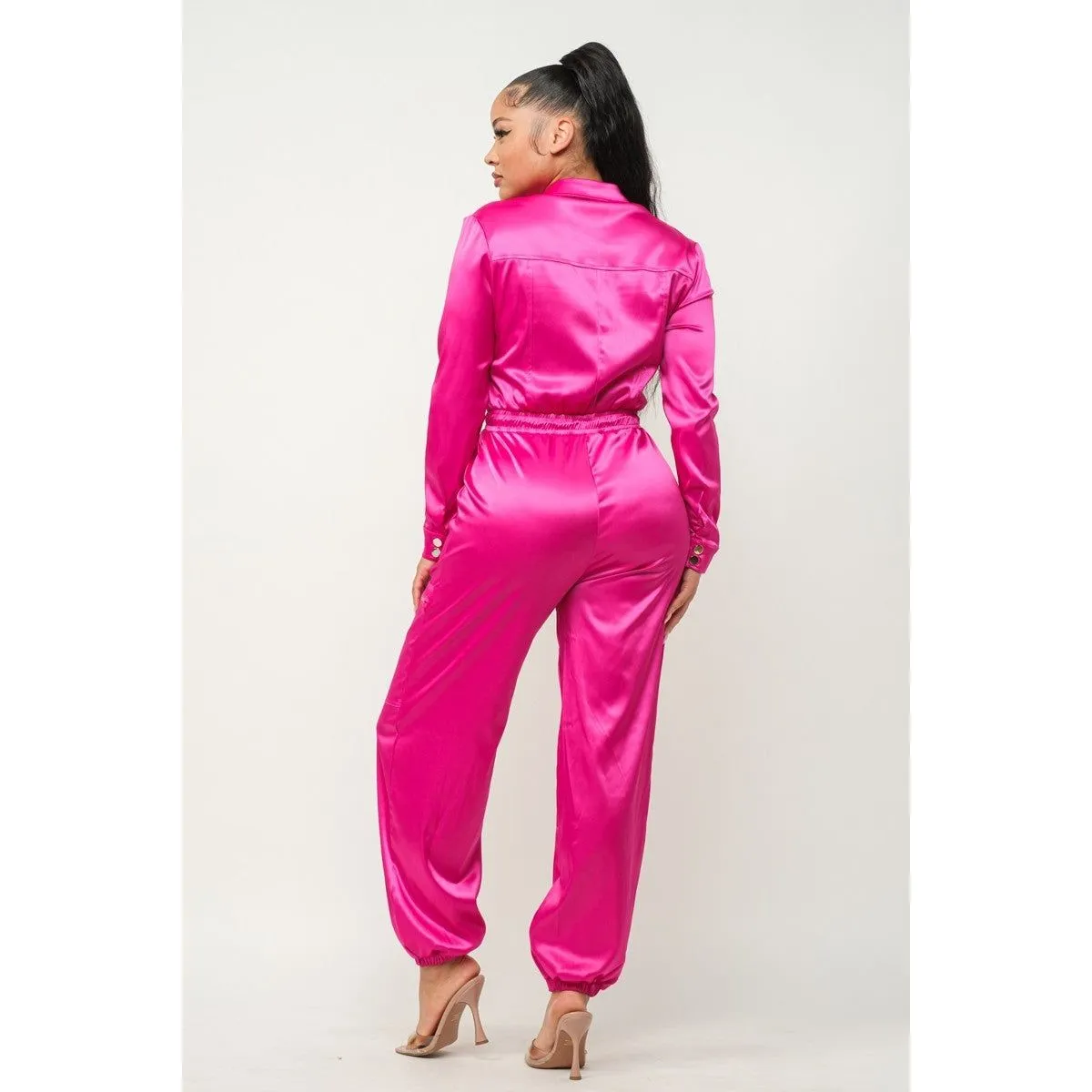 Front Zipper Pockets Top And Pants Jumpsuit