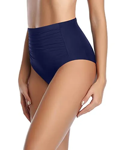 Fully Inner Lined Swim Bottoms Tummy Control Swimsuit Bottoms-Navy Blue