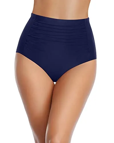 Fully Inner Lined Swim Bottoms Tummy Control Swimsuit Bottoms-Navy Blue