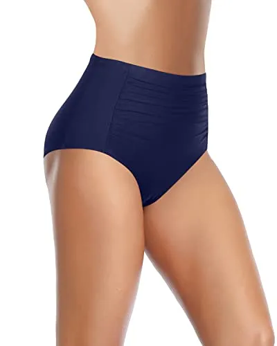 Fully Inner Lined Swim Bottoms Tummy Control Swimsuit Bottoms-Navy Blue
