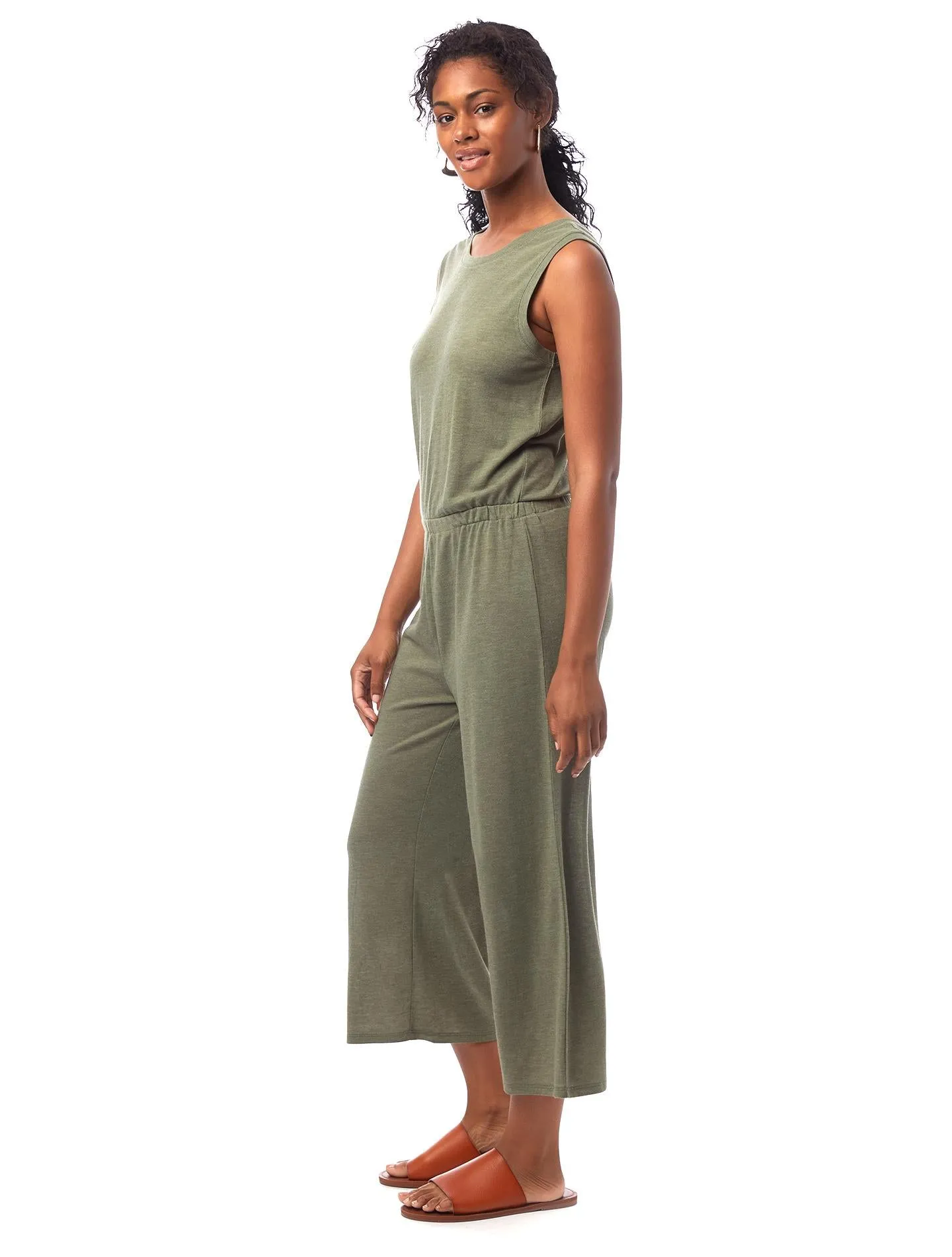 Harper Eco-Jersey Cropped Jumpsuit (Army Green)