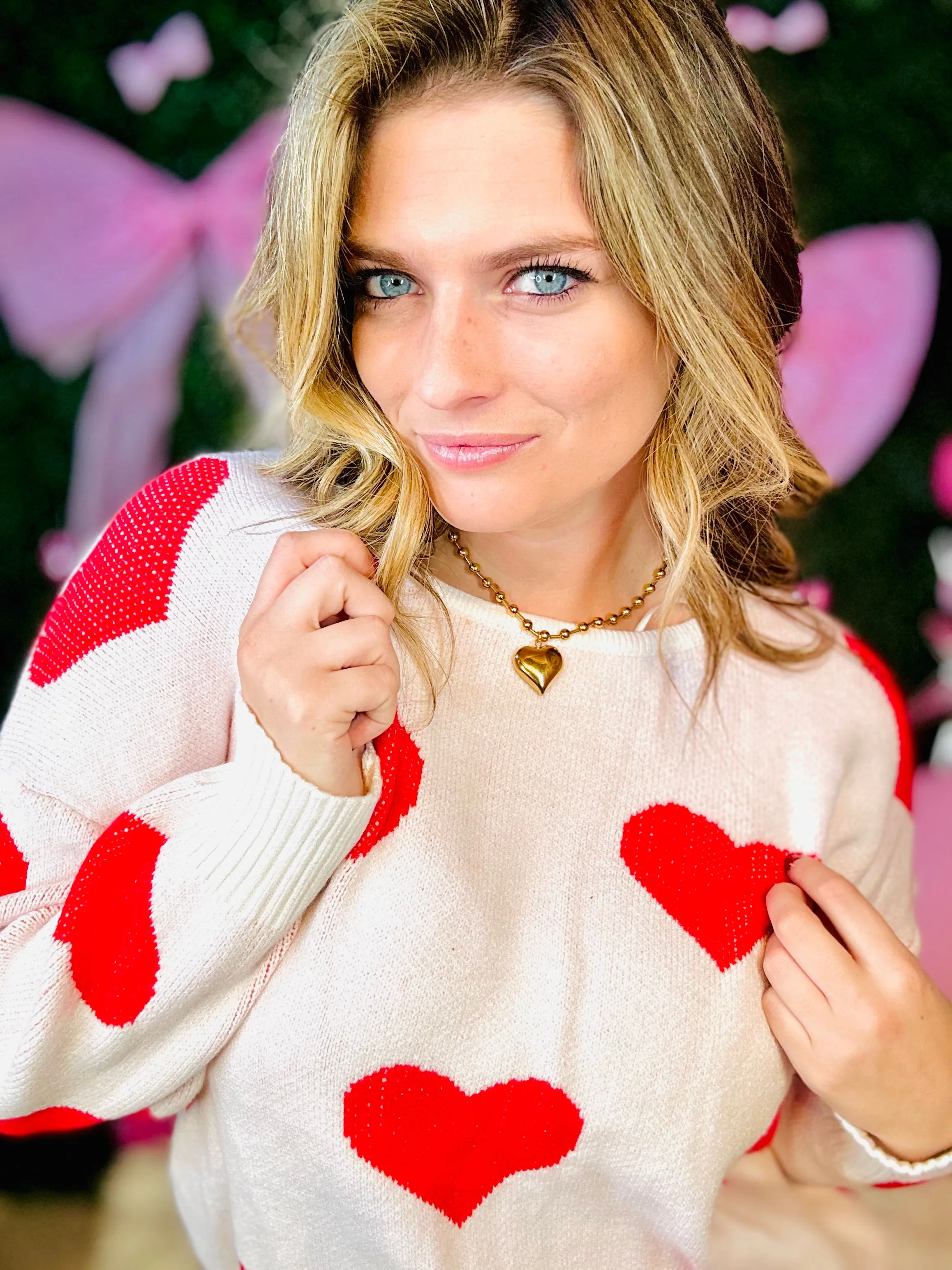 Ivory & Red Keeper Of My Heart Open Back Sweater