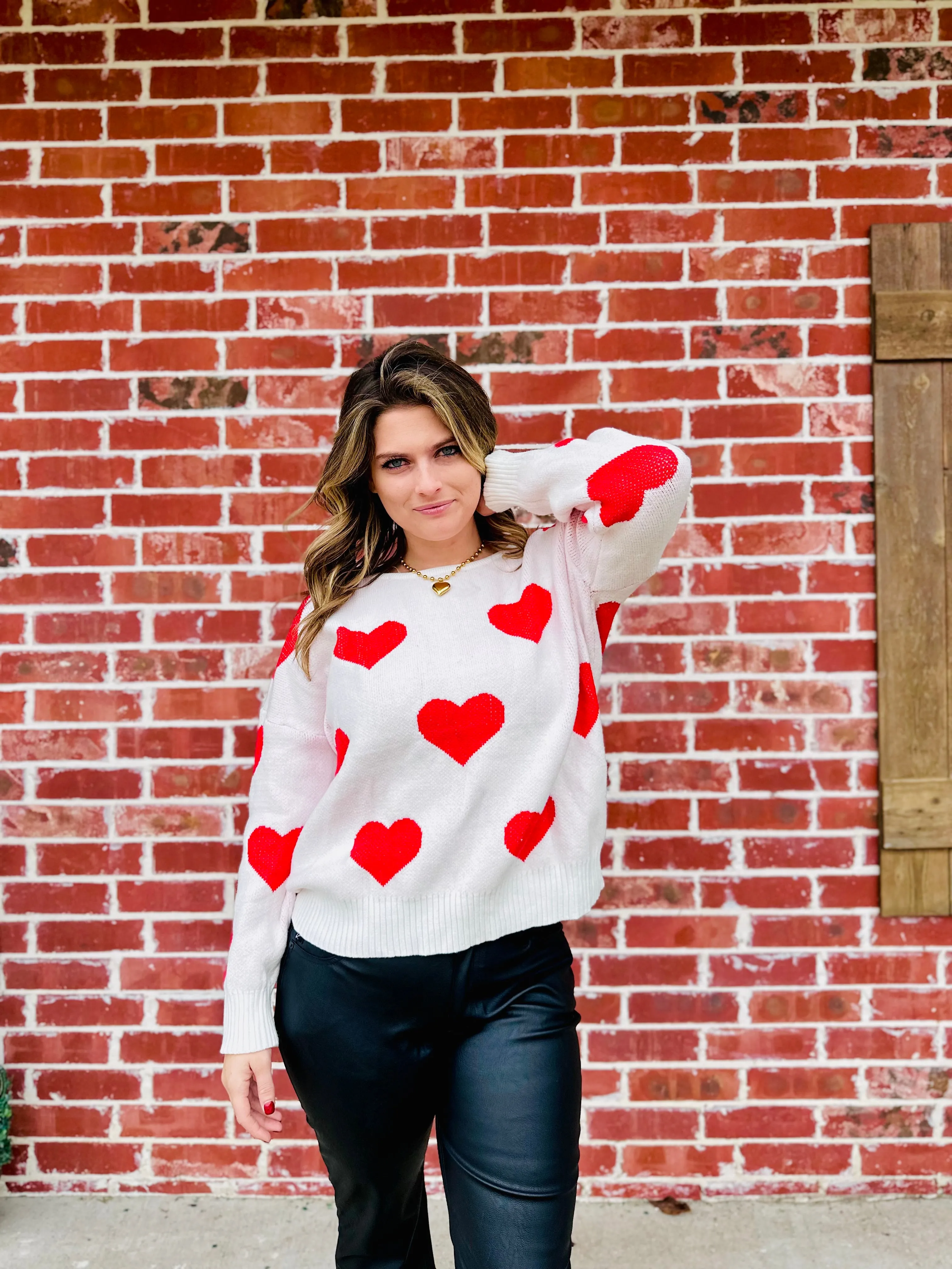 Ivory & Red Keeper Of My Heart Open Back Sweater
