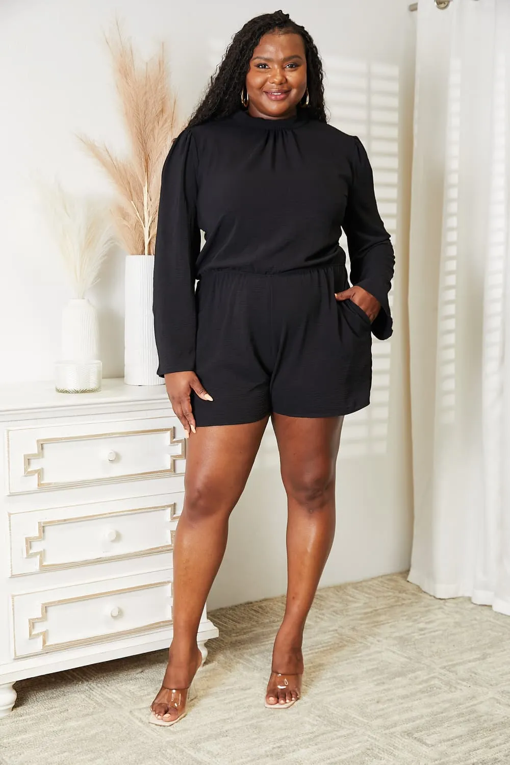 Ivyshape | Culture Code Full Size Open Back Romper with Pockets