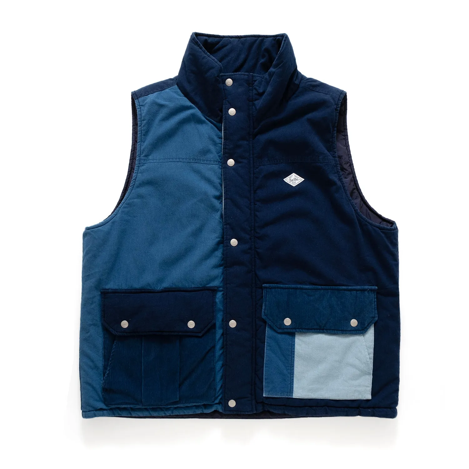 (JK338) Indigo Patchwork Padded Vest