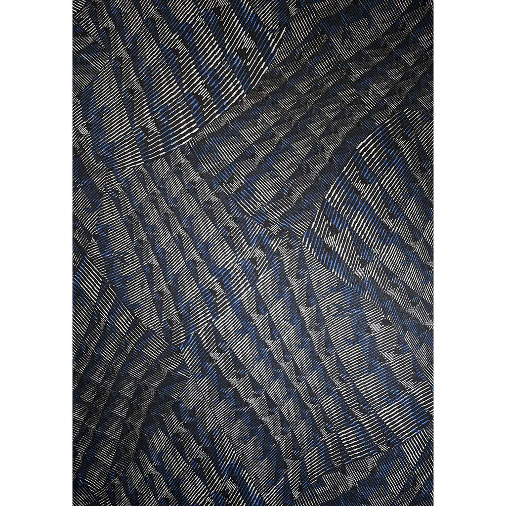 Large Scale Stripe Geometric Print Sweater Knit Black/Royal