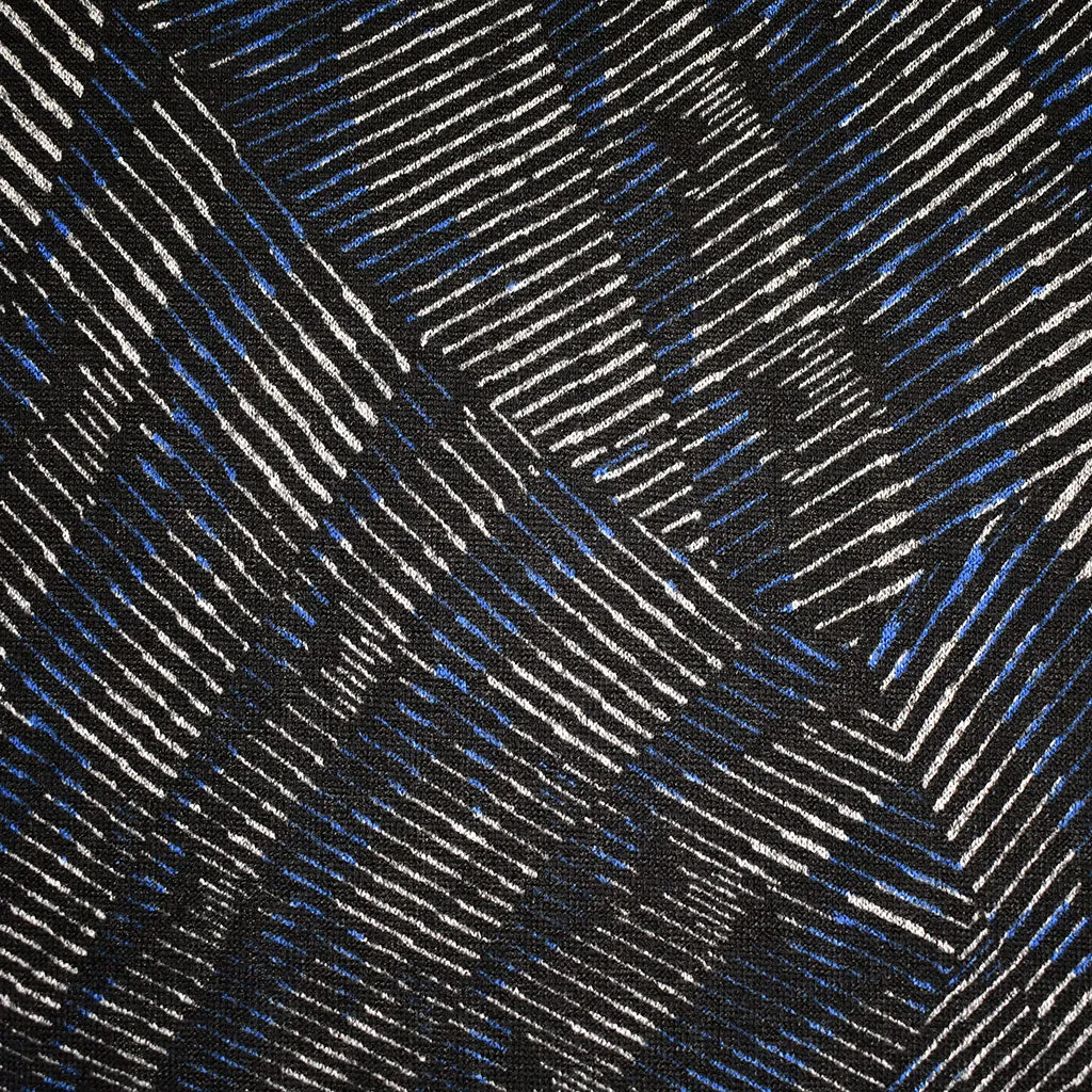 Large Scale Stripe Geometric Print Sweater Knit Black/Royal