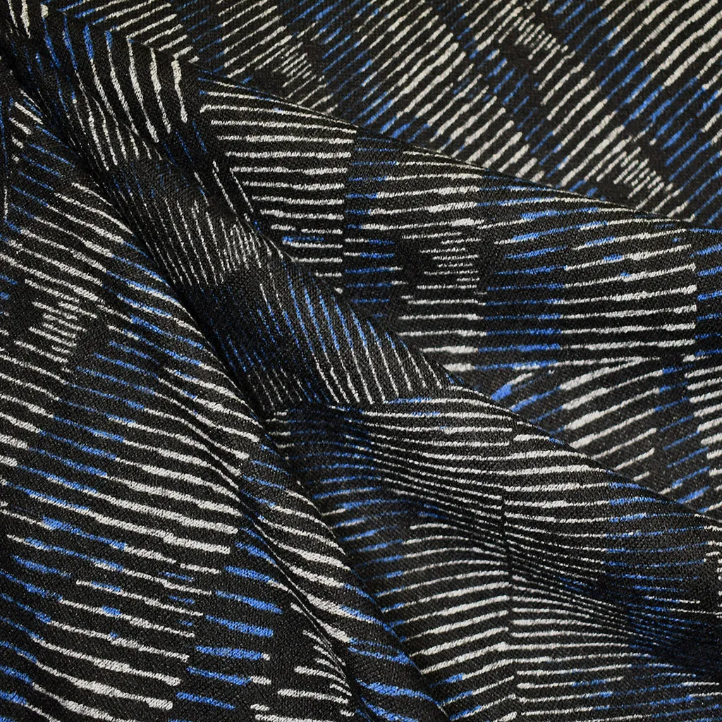 Large Scale Stripe Geometric Print Sweater Knit Black/Royal