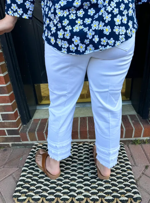 Lulu B Denim Fringe Capri White