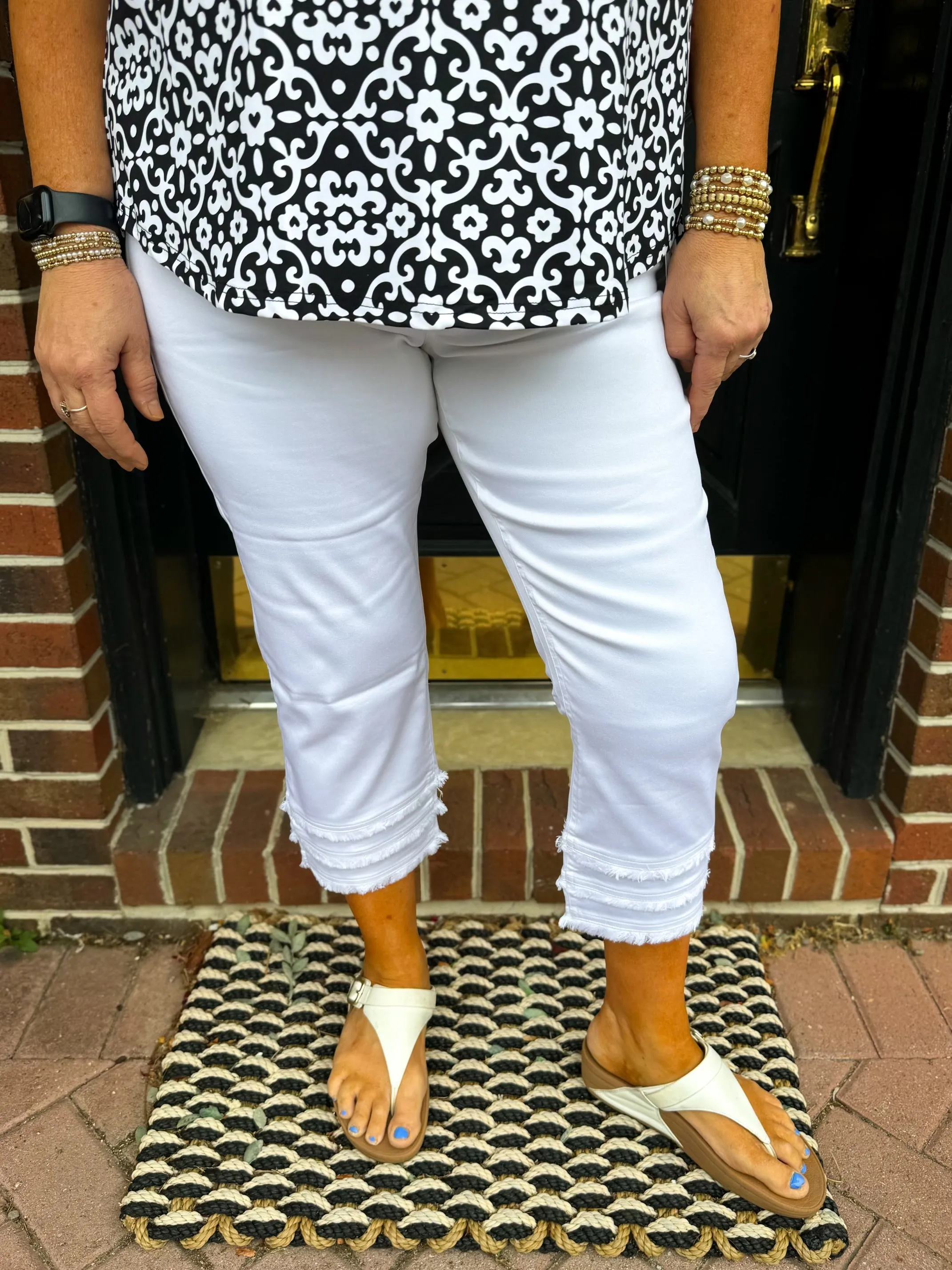 Lulu B Denim Fringe Capri White