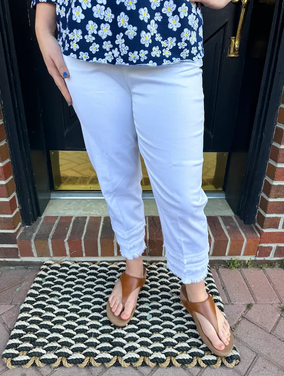 Lulu B Denim Fringe Capri White