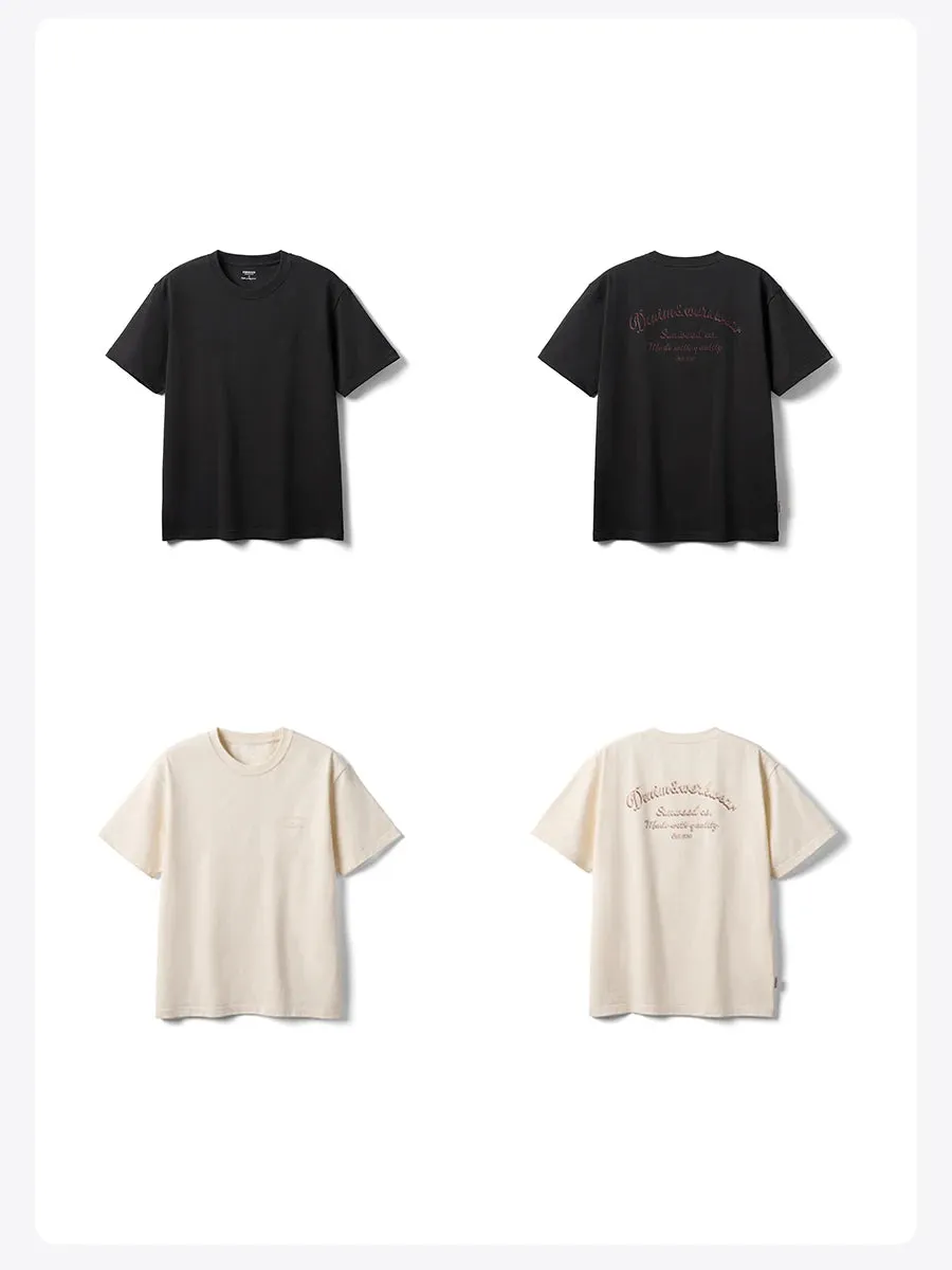 Mens Heavyweight Embroidered T-Shirt  300gsm Regular Fit Tee in Black & Cream