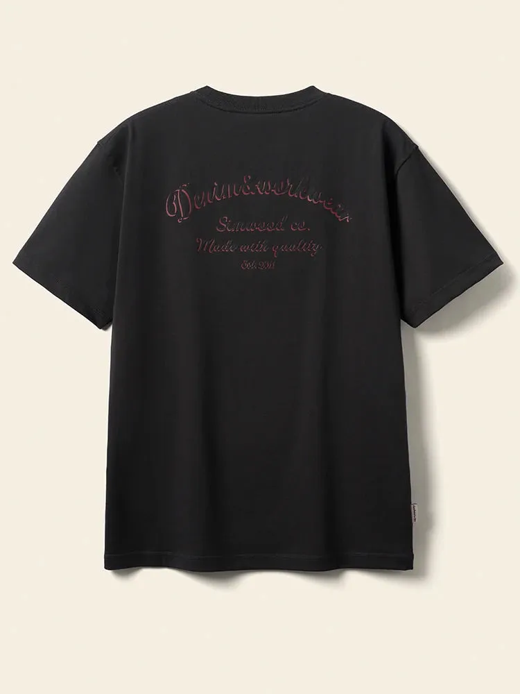 Mens Heavyweight Embroidered T-Shirt  300gsm Regular Fit Tee in Black & Cream