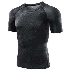 Mens Printed Elastic Quick-drying Skinny Fitness T-shirts Breathable Jogging Short Sleeve Tops
