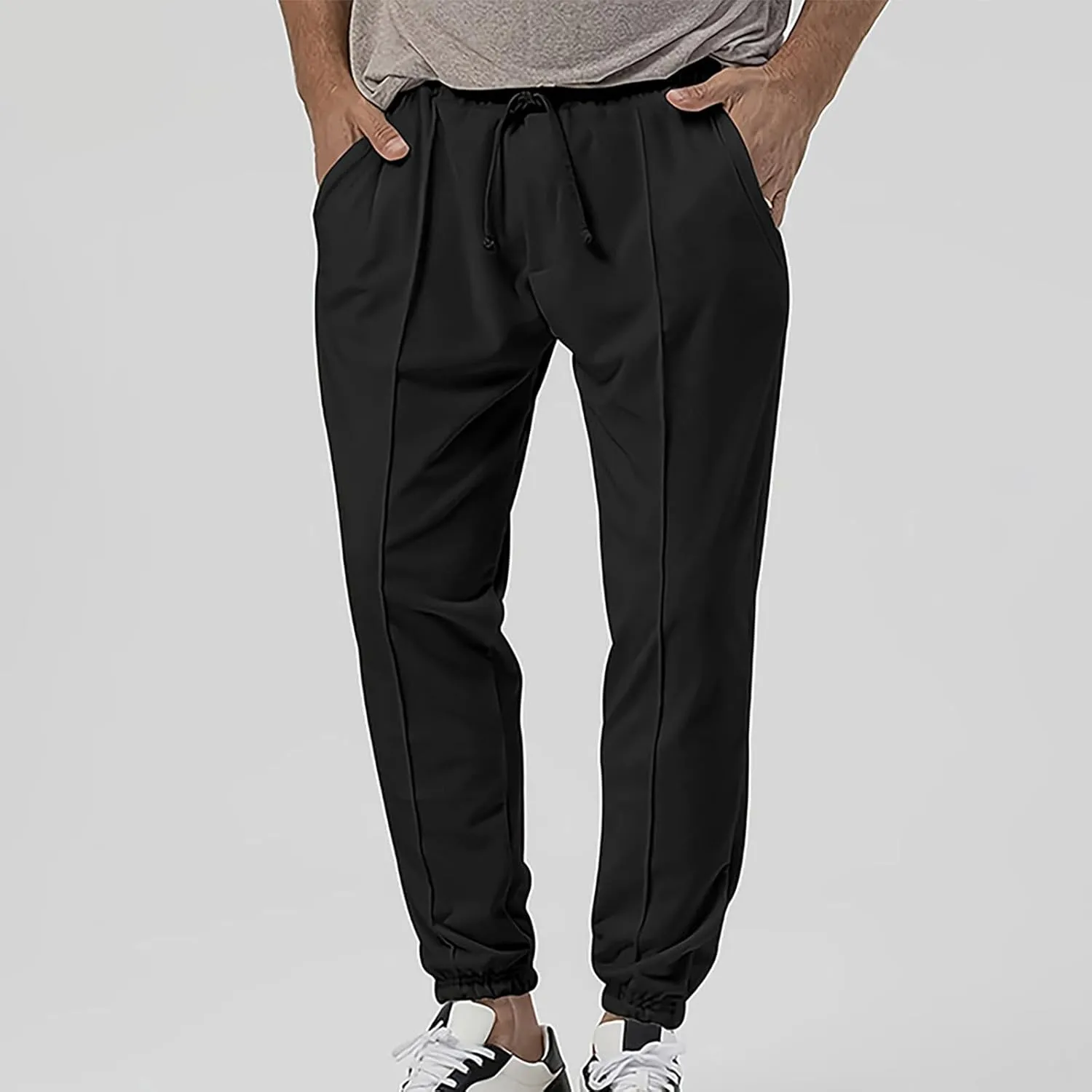 Mens Tracksuit Bottoms Elastic Waist Drawstring Sweatpants Solid Color Trousers Slim Fit Thickened Leggings with Pocket