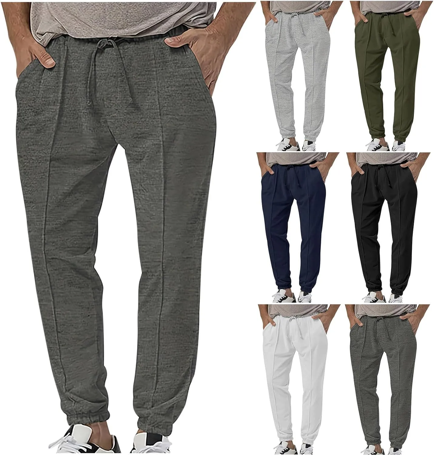 Mens Tracksuit Bottoms Elastic Waist Drawstring Sweatpants Solid Color Trousers Slim Fit Thickened Leggings with Pocket