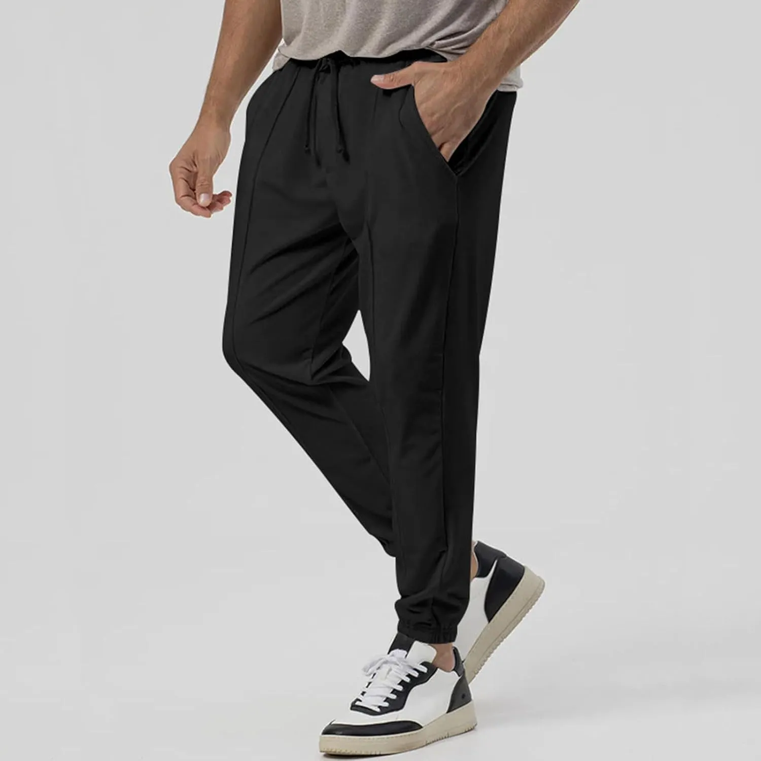 Mens Tracksuit Bottoms Elastic Waist Drawstring Sweatpants Solid Color Trousers Slim Fit Thickened Leggings with Pocket