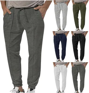 Mens Tracksuit Bottoms Elastic Waist Drawstring Sweatpants Solid Color Trousers Slim Fit Thickened Leggings with Pocket