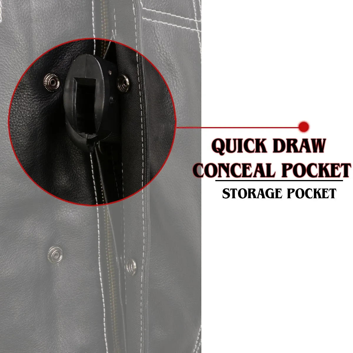 MLM3525 Men's Black 'Paisley' Accented White Stitching Leather Vest – w/Armhole Trim Open Collar Design