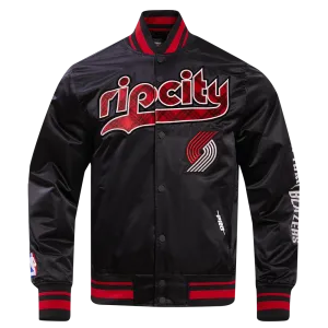 NBA PORTLAND TRAIL BLAZERS MEN'S CHEST RIB SATIN JACKET (BLACK/RED/BLACK)