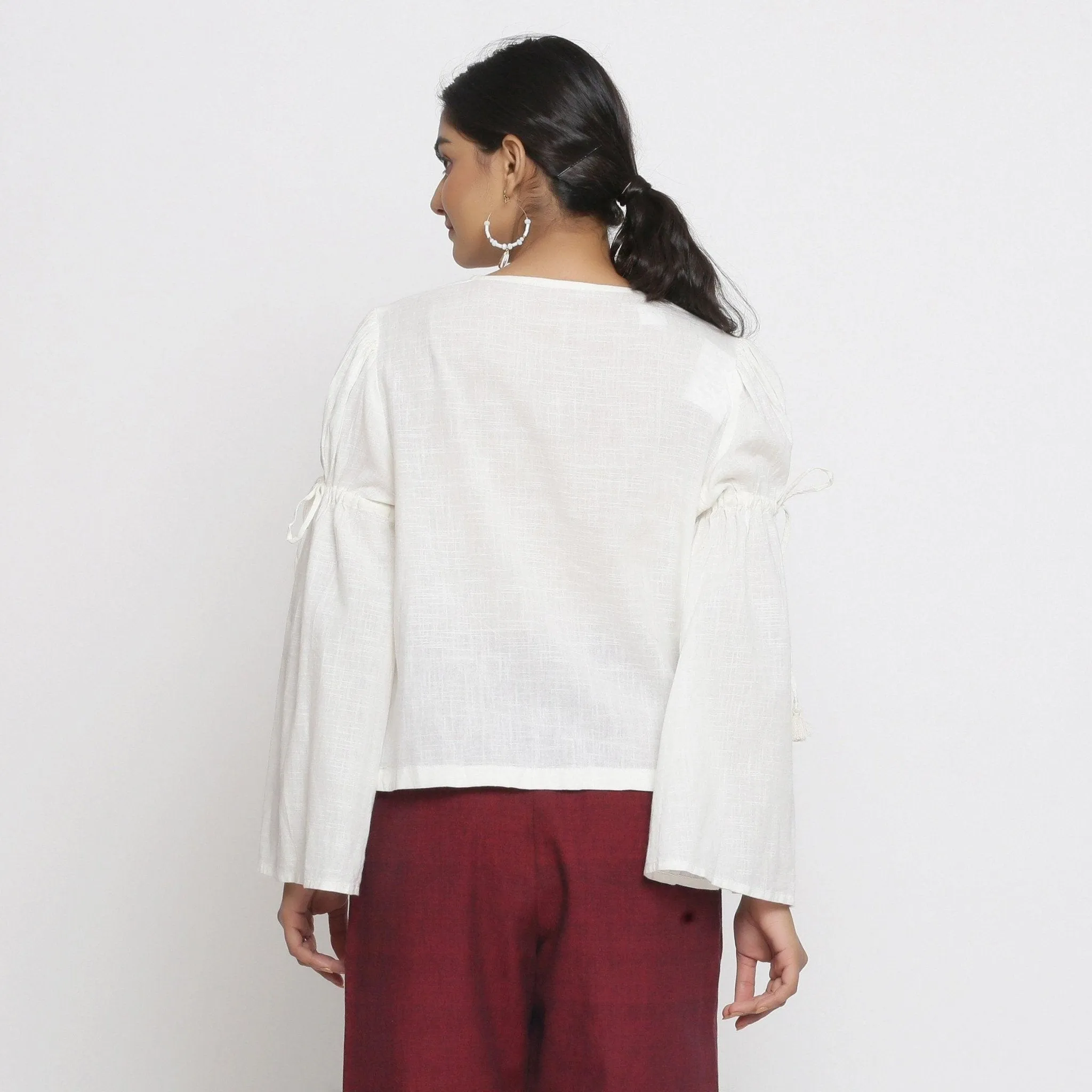 Off-White 100% Cotton Angel Sleeves Flared Top
