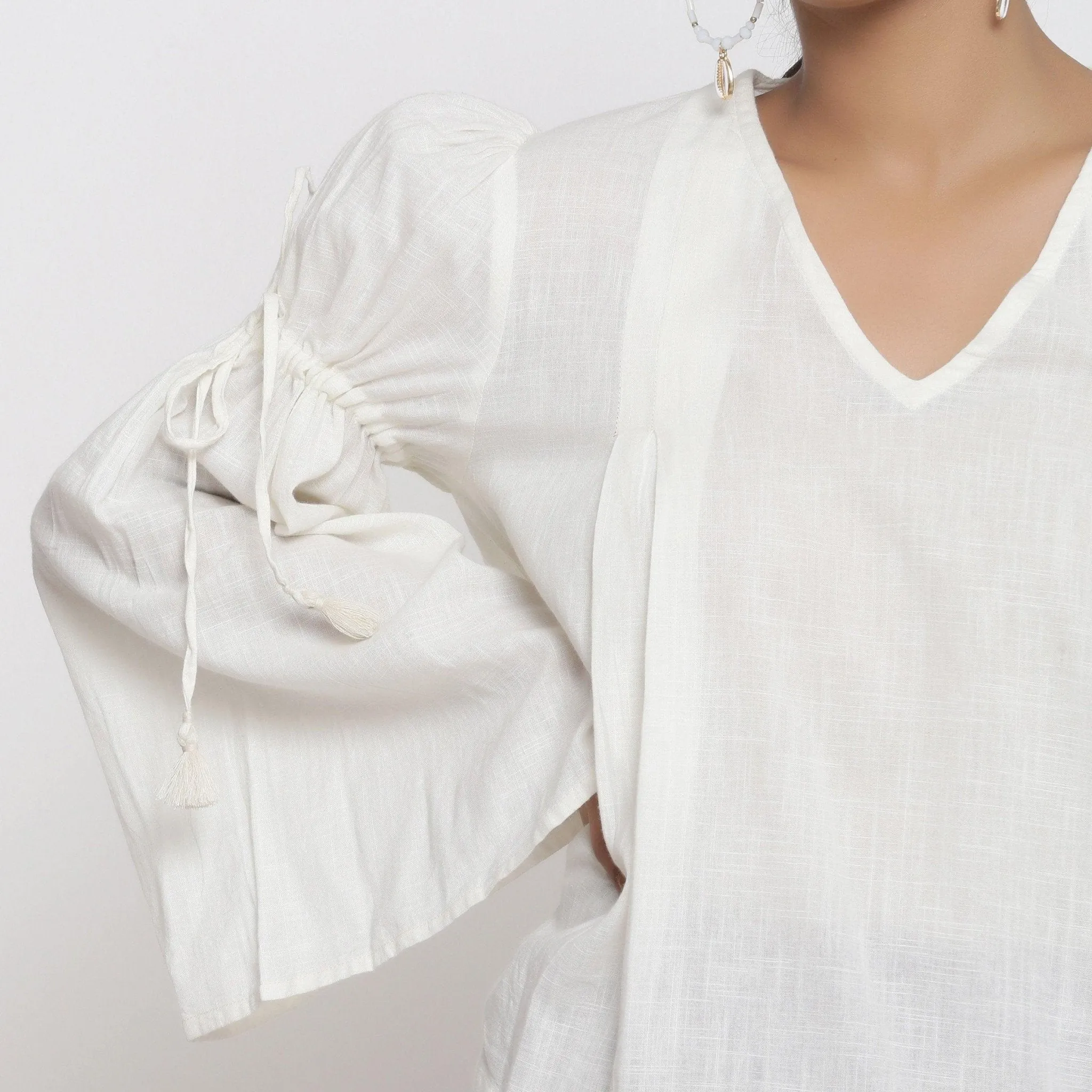 Off-White 100% Cotton Angel Sleeves Flared Top
