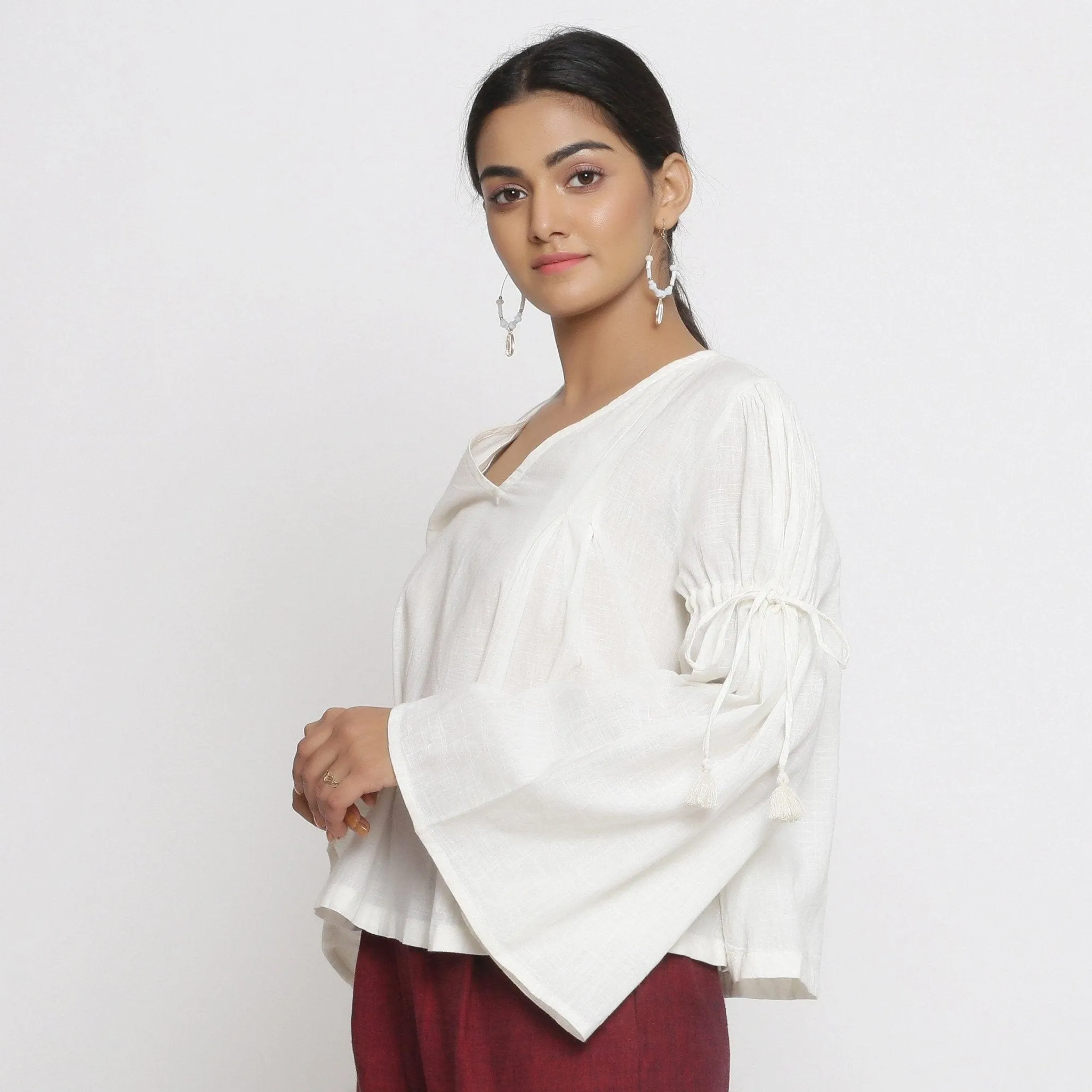 Off-White 100% Cotton Angel Sleeves Flared Top
