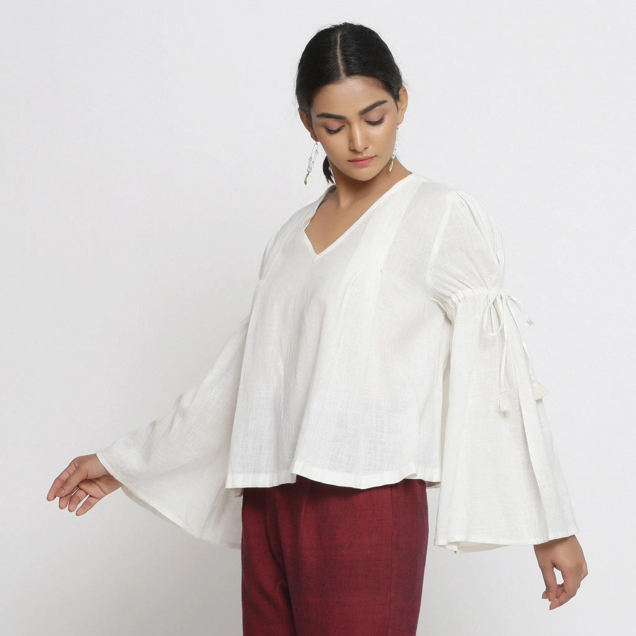 Off-White 100% Cotton Angel Sleeves Flared Top