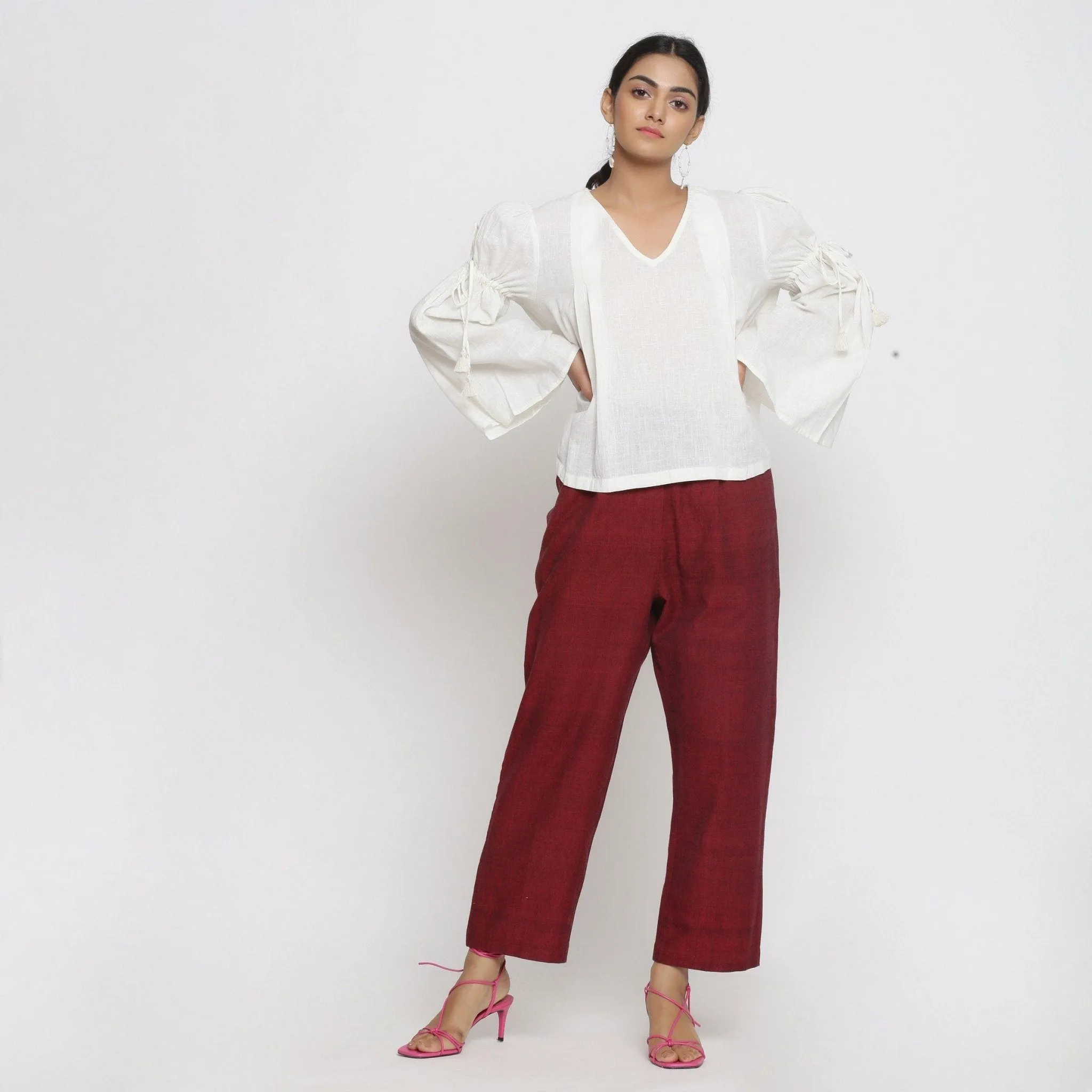 Off-White 100% Cotton Angel Sleeves Flared Top