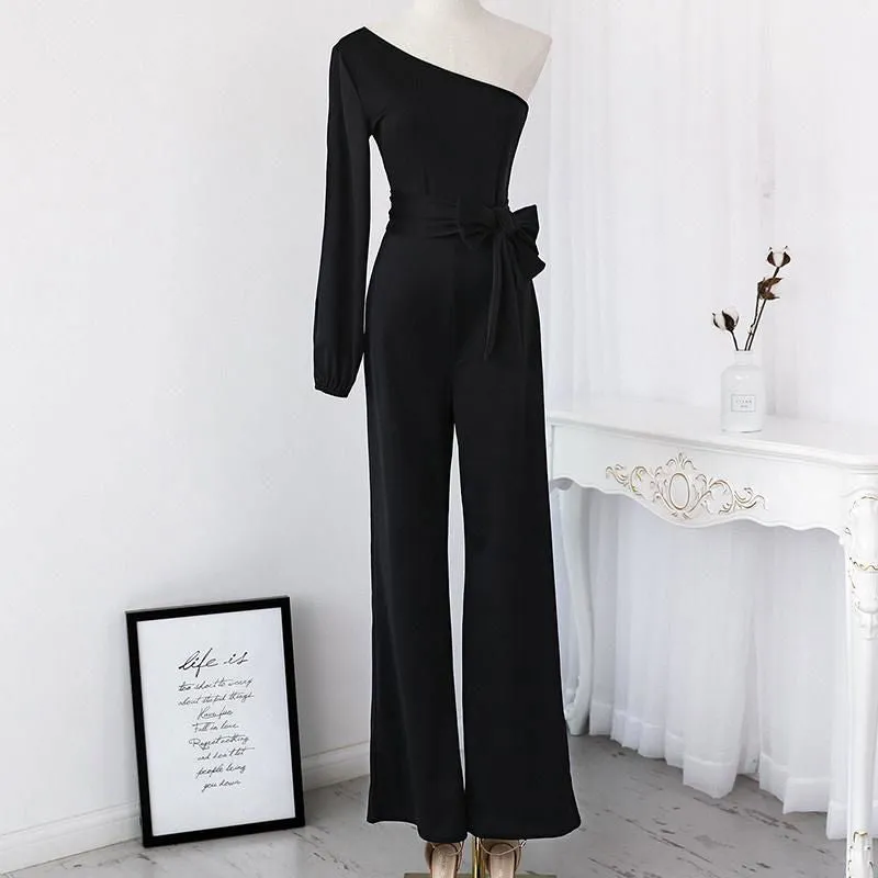 One Shoulder Slashes Cut Out High Waist Jumpsuits